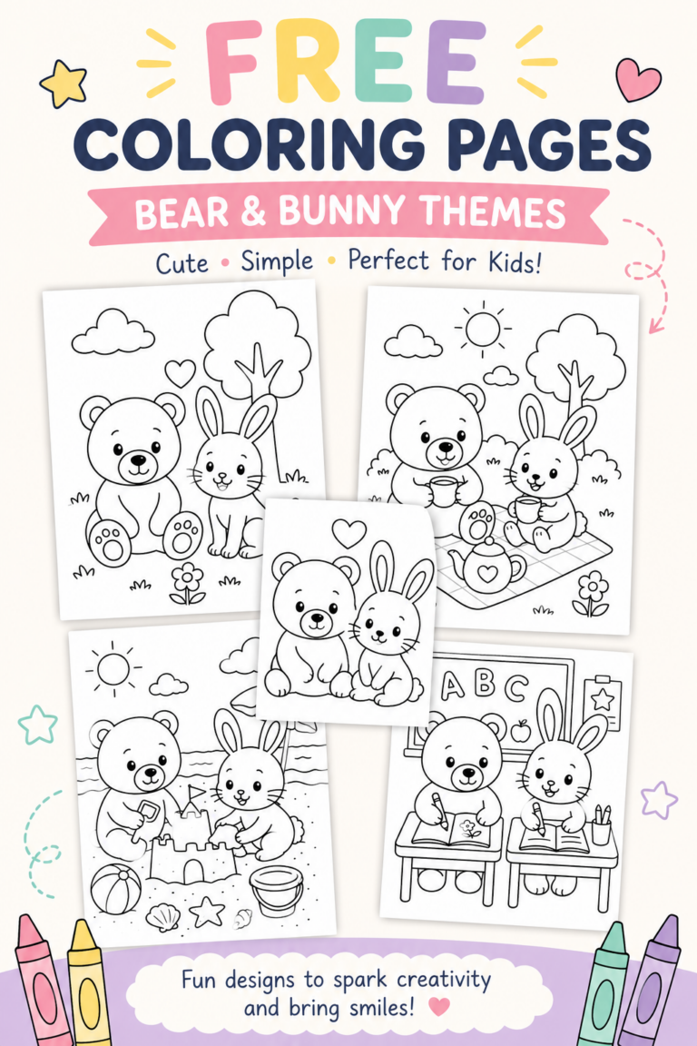 Easy Coloring Pages for Kids – Bear & Bunny FREE PDF!